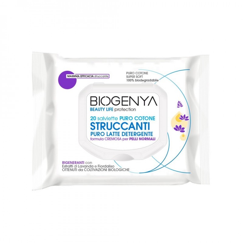 BIOGENYA OED SALVIETTINE STRUCCANTI IN COTONE LATTE PELLI NORMALI 20 PEZZI - Farmavicinoate