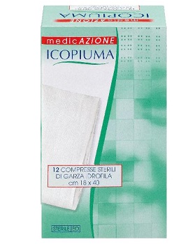ICOPIUMA GARZA COMPRESSA IDROFILA IN COTONE PIEGATA STERILE SENZA FILO DI BARIO TITOLO 12/8 MISURA 18X40 CM IN BUSTA SINGOLA 12 PEZZI - Farmavicinoate