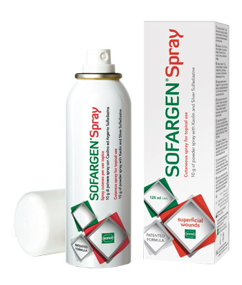 MEDICAZIONE IN POLVERE SPRAY CON CAOLINO E ARGENTO SULFADIAZINA 1% SOFARGEN SPRAY 10 G BOMBOLETTA PRESSURIZZATA 125 ML - Farmavicinoate