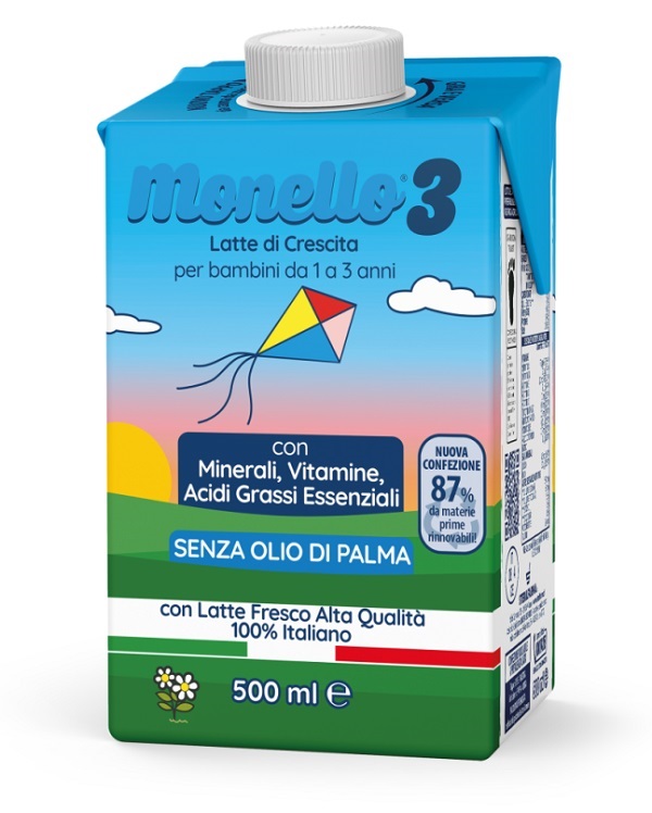 MONELLO 3 FORMULA PER LA CRESCITA A BASE DI LATTE PER BAMBINI DA 1 A 3 ANNI LIQUIDO 500 ML - Farmavicinoate