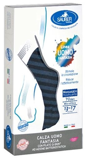 SAUBER CALZA UOMO FANTASIA Q-SKIN 70 DEN BLU RIGA LARGA DENIM TAGLIA M PROMO - Farmavicinoate