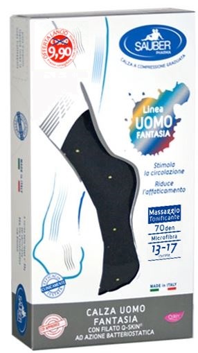 SAUBER CALZA UOMO FANTASIA Q-SKIN 70 DEN BLU POIS GIALLI TAGLIA G PROMO - Farmavicinoate