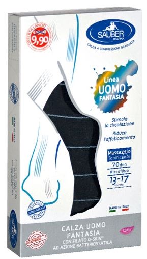 SAUBER CALZA UOMO FANTASIA Q-SKIN 70 DEN BLU RIGA SOTTILE GHIACCIO TAGLIA G PROMO - Farmavicinoate