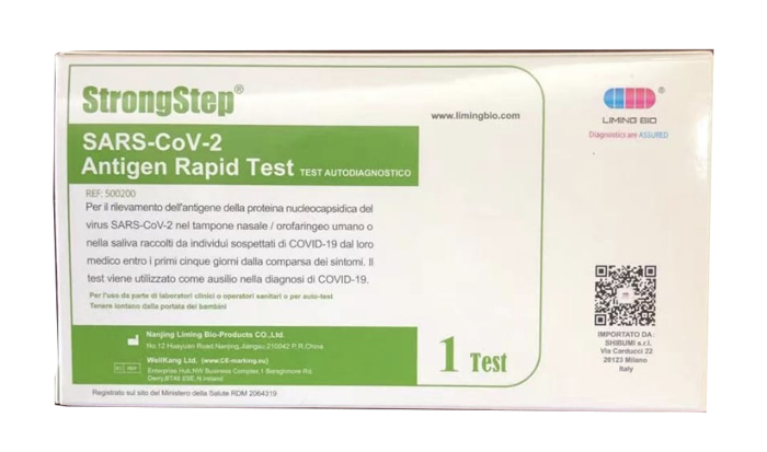 TEST ANTIGENICO RAPIDO COVID-19 STRONGSTEP AUTODIAGNOSTICO DETERMINAZIONE QUALITATIVA ANTIGENI SARS-COV-2 IN TAMPONI NASALI/OROFARINGEI/SALIVA MEDIANTE IMMUNOCROMATOGRAFIA - Farmavicinoate