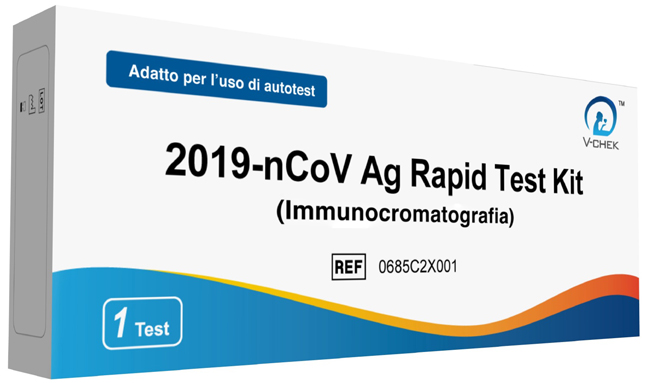 TEST ANTIGENICO RAPIDO COVID-19 V-CHEK AUTODIAGNOSTICO DETERMINAZIONE QUALITATIVA ANTGENI SARS-COV-2 IN TAMPONI NASALI MEDIANTE IMMUNOCROMATOGRAFIA - Farmavicinoate