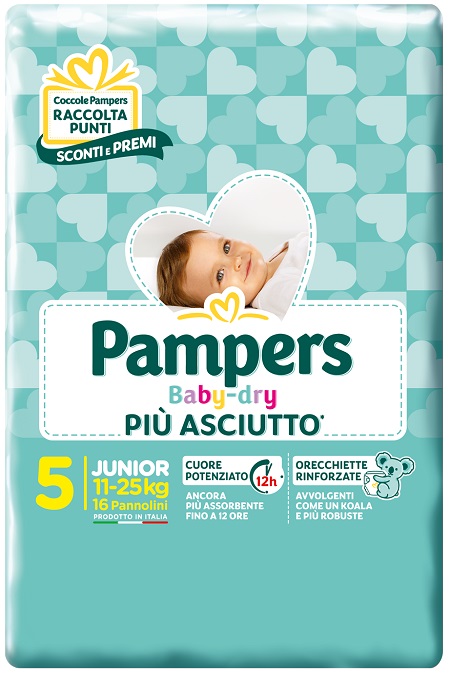 PAMPERS BABY DRY PANNOLINI DOWNCOUNT JUNIOR 16 PEZZI - Farmavicinoate